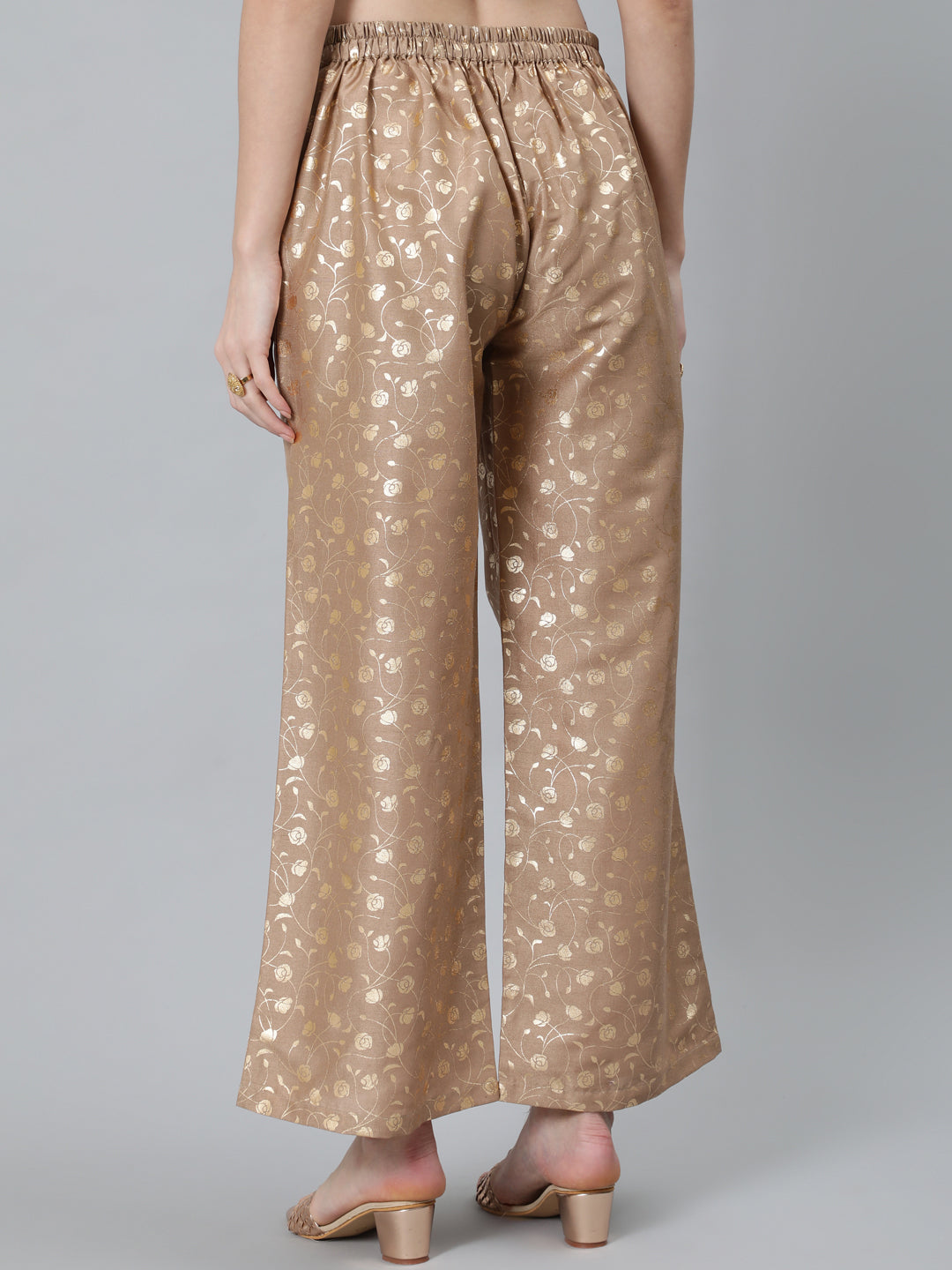 Women's Beige Floral Printed Palazzo