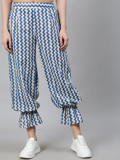 Women's Blue Chevron Print Balloon Palazzo
