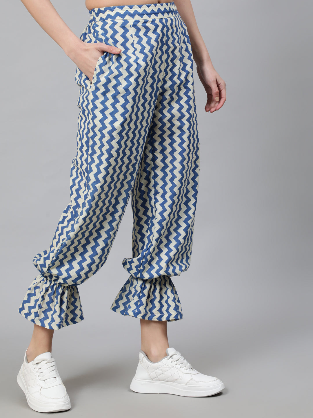 Women's Blue Chevron Print Balloon Palazzo