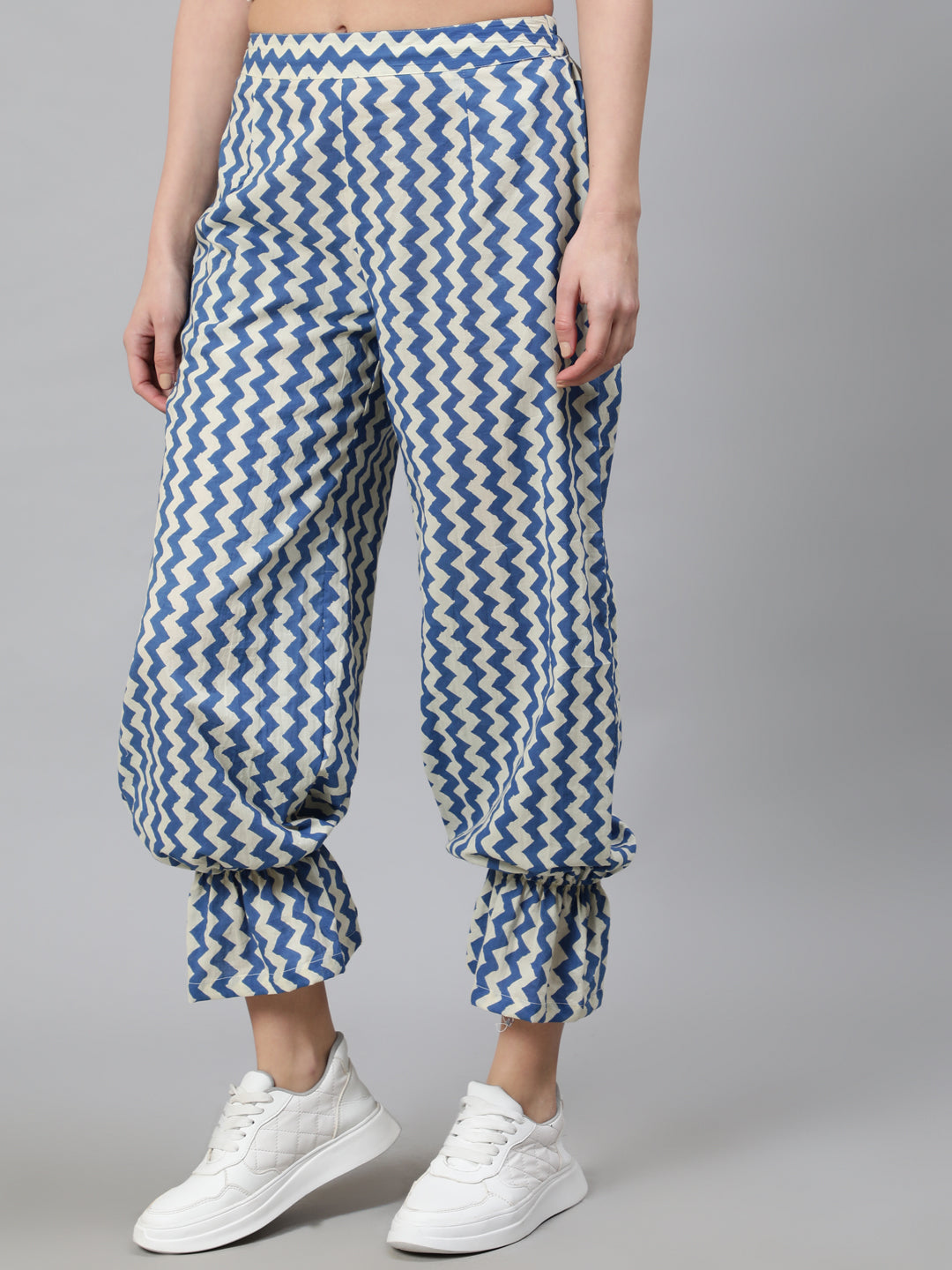 Women's Blue Chevron Print Balloon Palazzo