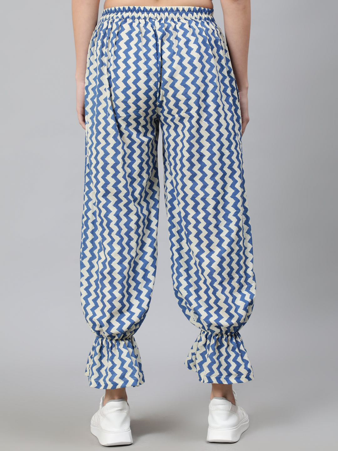 Women's Blue Chevron Print Balloon Palazzo