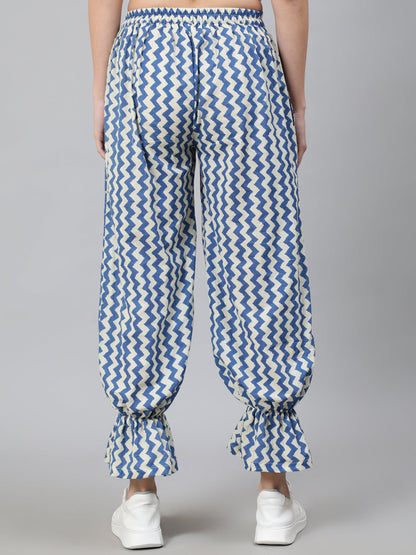 Women's Blue Chevron Print Balloon Palazzo