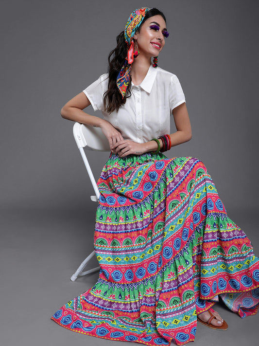 Women's Multi Printed Flared Skirt