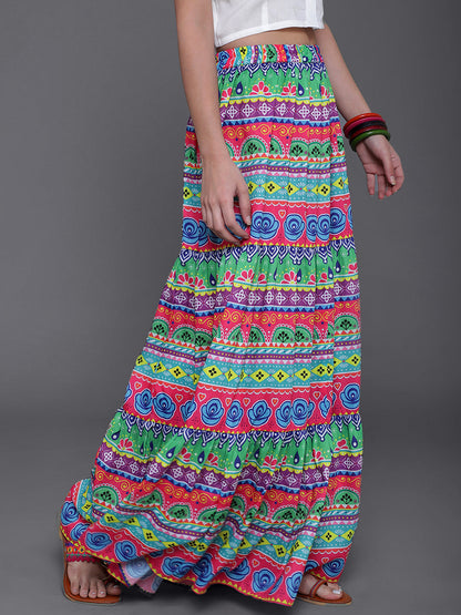 Women's Multi Printed Flared Skirt