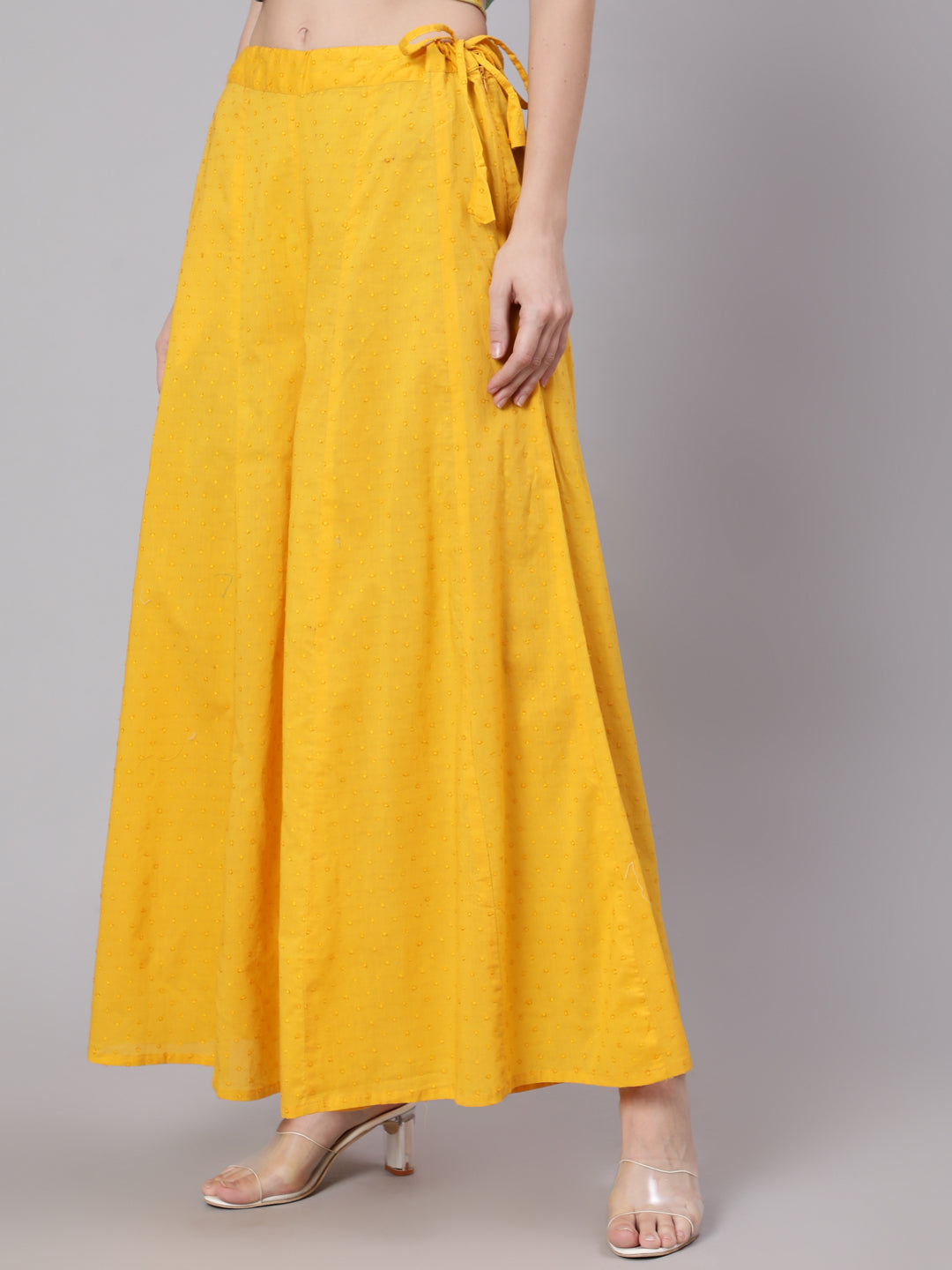 Women's Yellow Ankle-Length Flared Palazzo