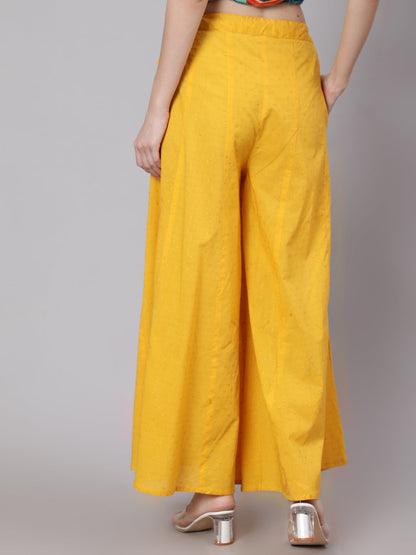 Women's Yellow Ankle-Length Flared Palazzo