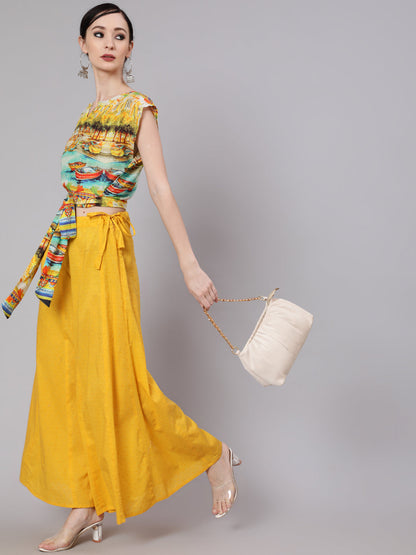 Women's Yellow Ankle-Length Flared Palazzo