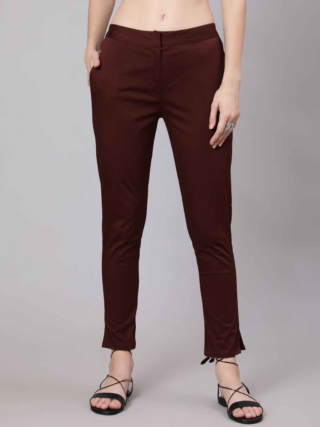 Women's Brown Slim Fit Pant