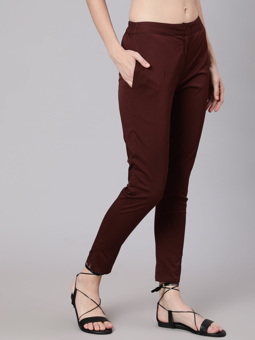 Women's Brown Slim Fit Pant