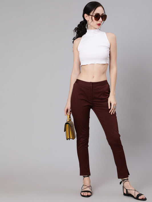 Women's Brown Slim Fit Pant