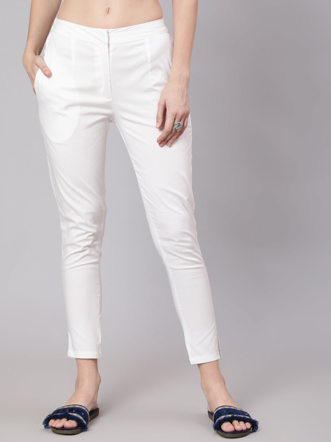 Women's White Slim Fit Pant