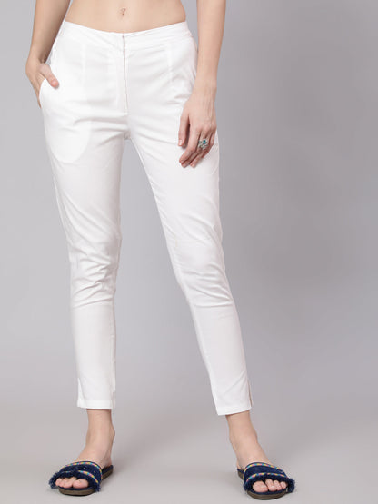Women's White Slim Fit Pant