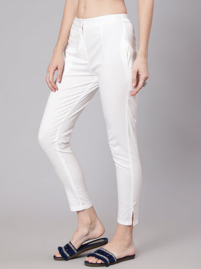 Women's White Slim Fit Pant