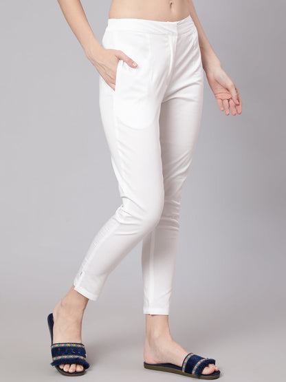 Women's White Slim Fit Pant