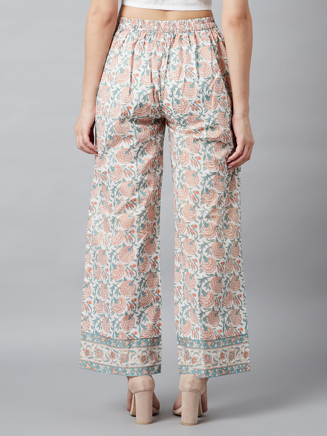 Women's White Floral Print Palazzo