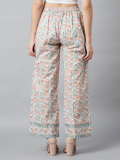 Women's White Floral Print Palazzo