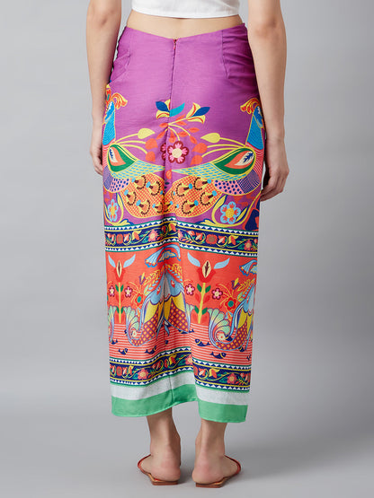 Women's Digital Print Front Slit Skirt