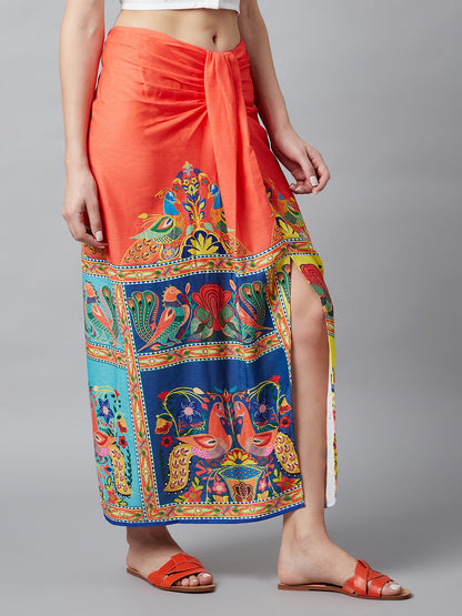 Women's Digital Print Front Slit Skirt