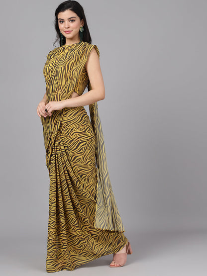 Women's Yellow Animal Print Georgette Saree