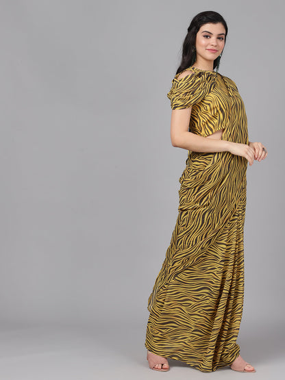 Women's Yellow Animal Print Georgette Saree