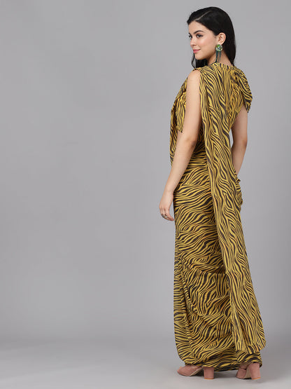 Women's Yellow Animal Print Georgette Saree