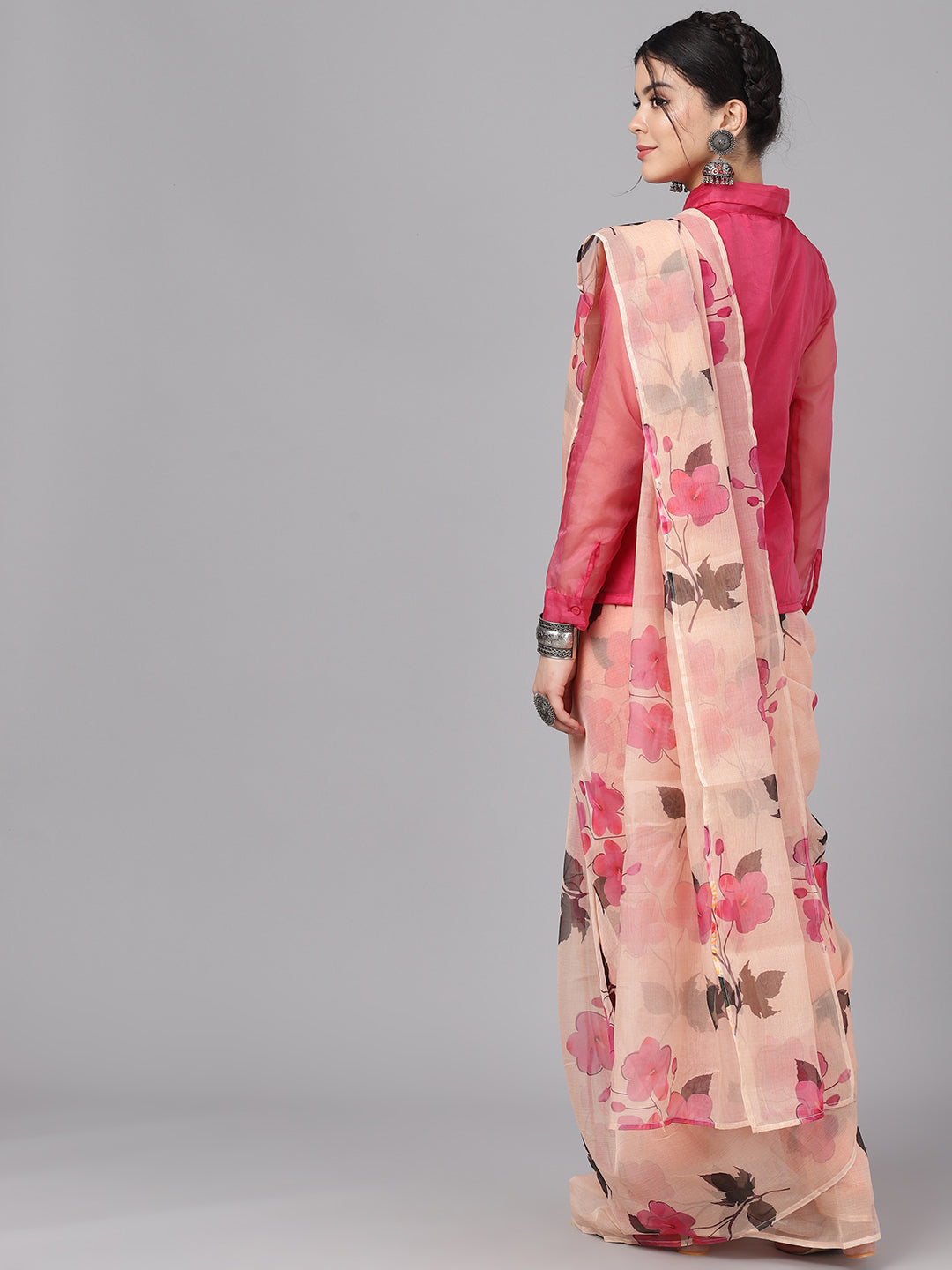 Women's Cream Floral Print Traditional Saree