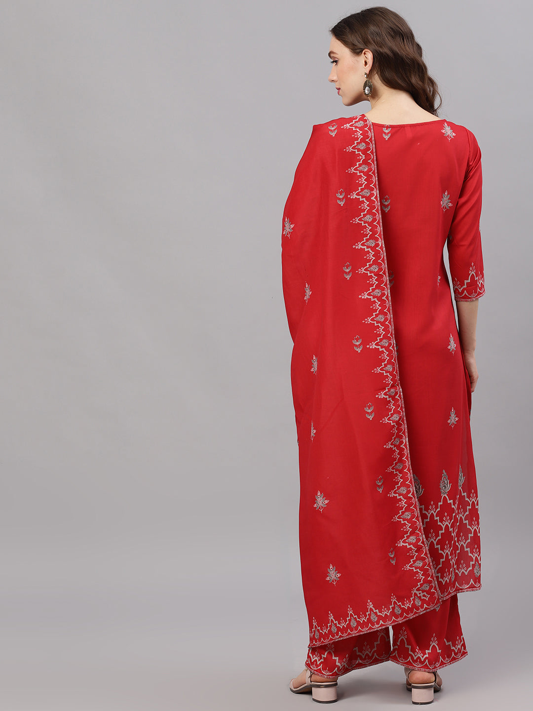 Women's Red Printed Kurta With Palazzo