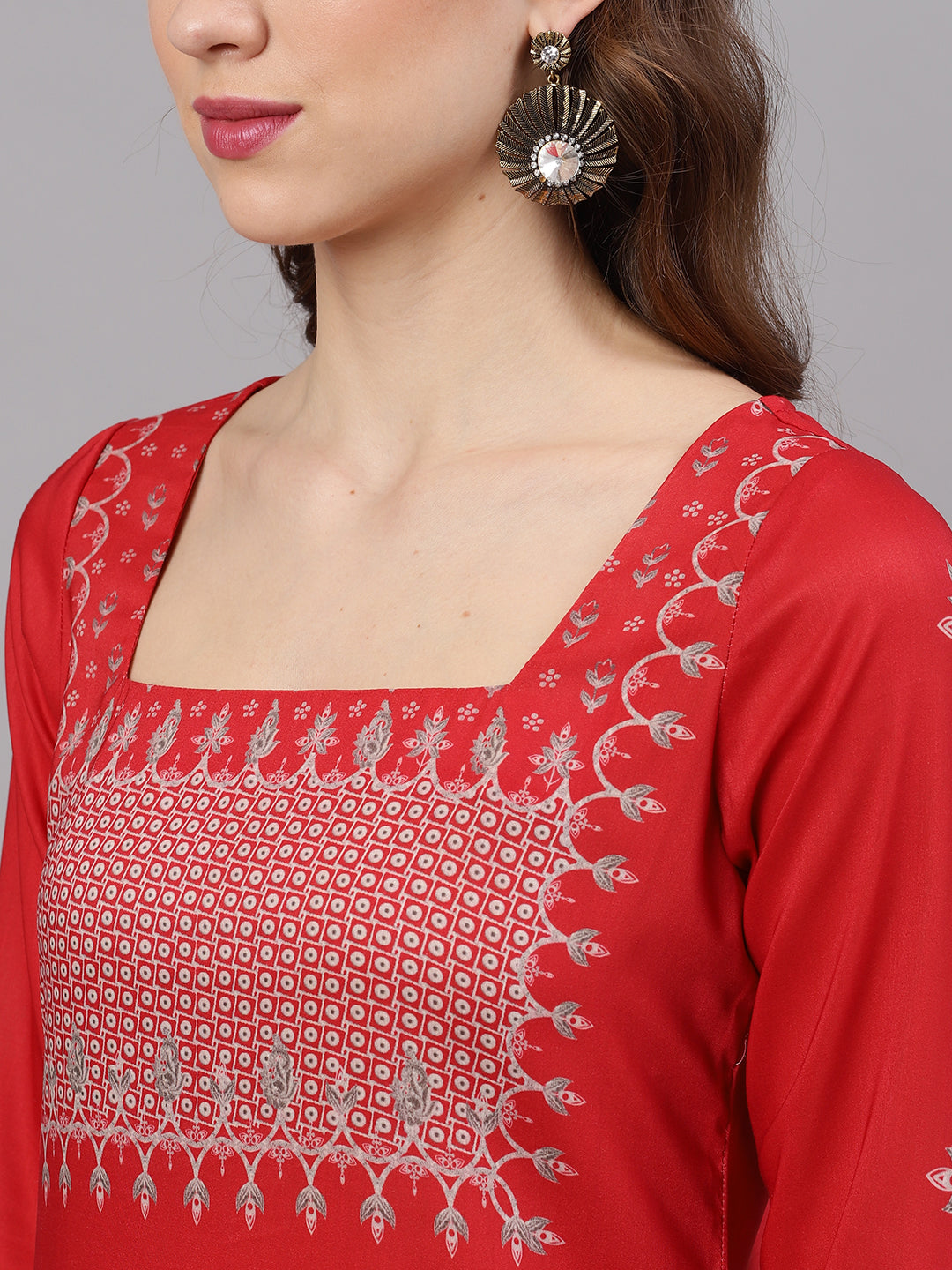 Women's Red Printed Kurta With Palazzo