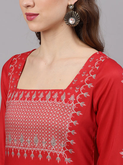 Women's Red Printed Kurta With Palazzo
