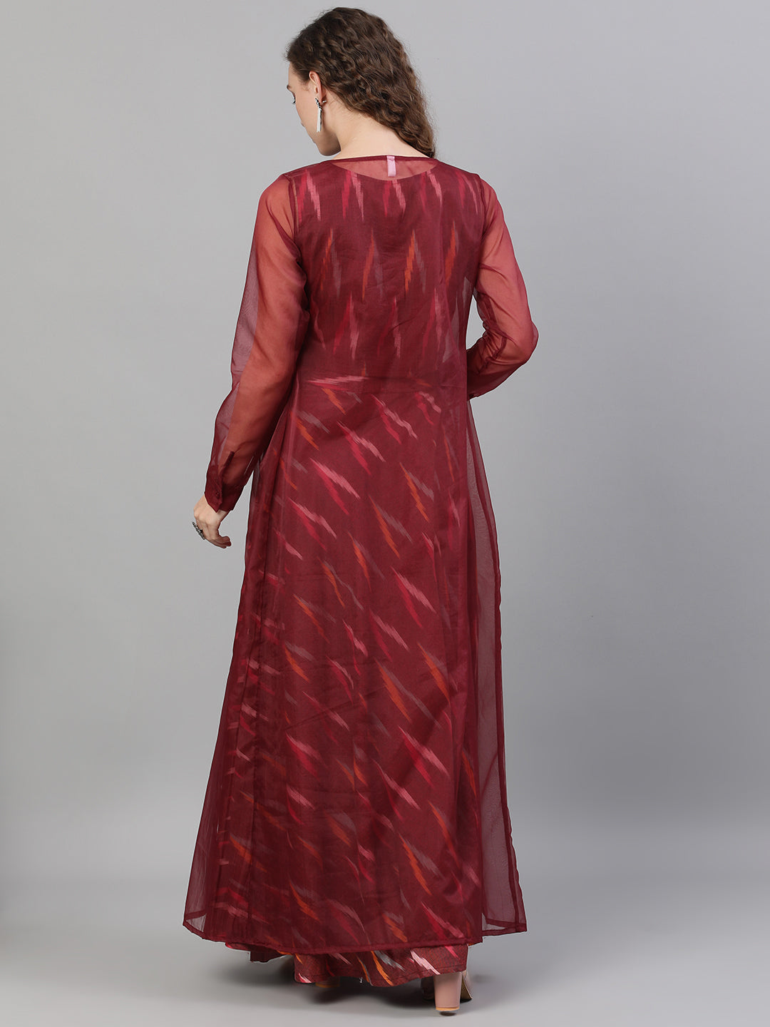 Women's Maroon Ikat Lehenga Choli With Jacket