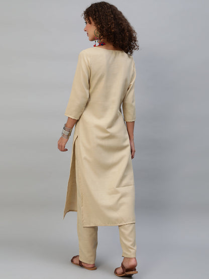 Women's Beige Block Print Kurta With Palazzo