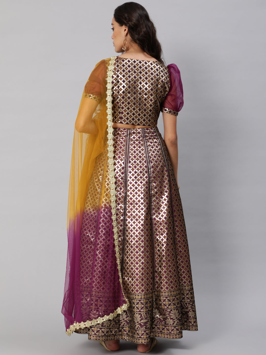 Women's Purple Jacquard Lehenga Choli With Dupatta & Potali Bag
