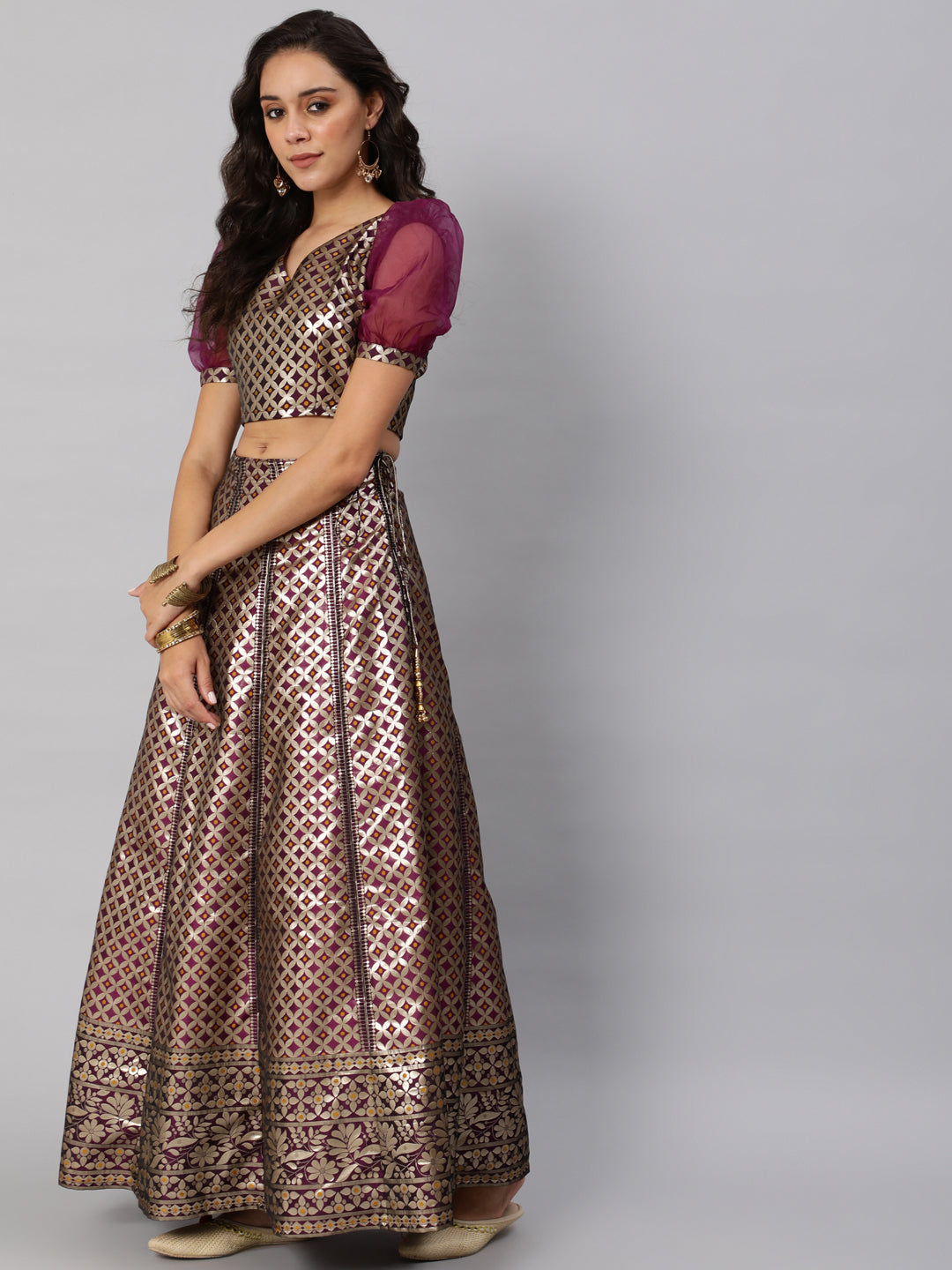 Women's Purple Jacquard Lehenga Choli With Dupatta & Potali Bag