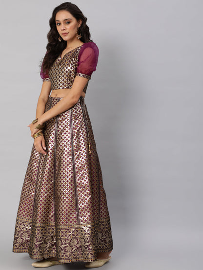 Women's Purple Jacquard Lehenga Choli With Dupatta & Potali Bag