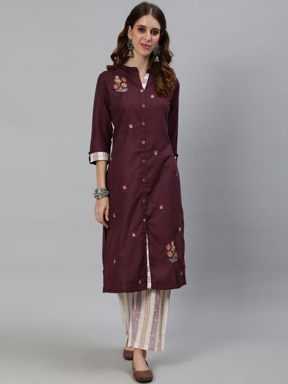 Women's Floral Embroidered Straight Kurta with Pant