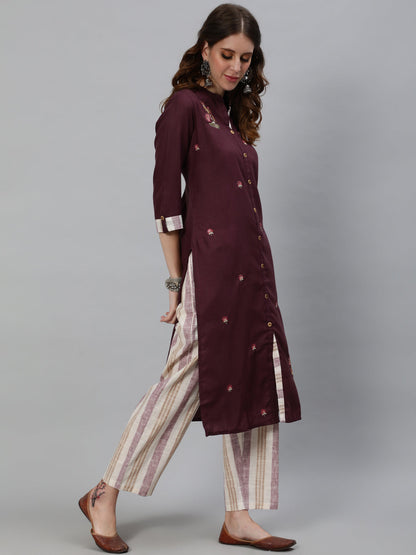 Women's Floral Embroidered Straight Kurta with Pant