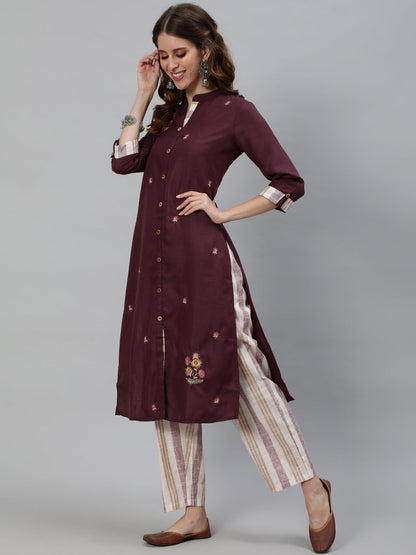 Women's Floral Embroidered Straight Kurta with Pant