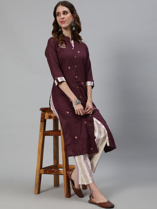 Women's Floral Embroidered Straight Kurta with Pant
