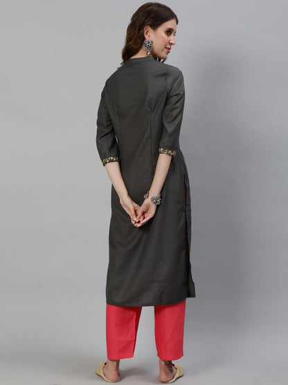 Women's Grey Embroidered Kurta With Pant