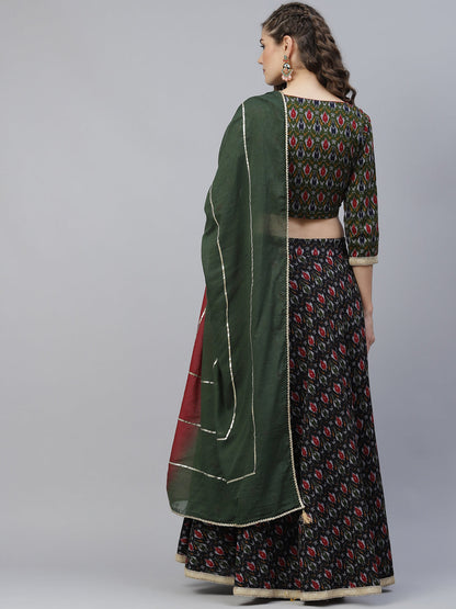 Women's Green Patola Print Lehenga Choli With Dupatta