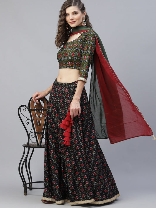 Women's Green Patola Print Lehenga Choli With Dupatta