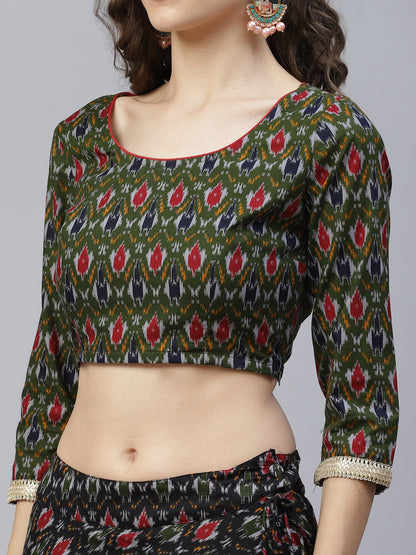 Women's Green Patola Print Lehenga Choli With Dupatta
