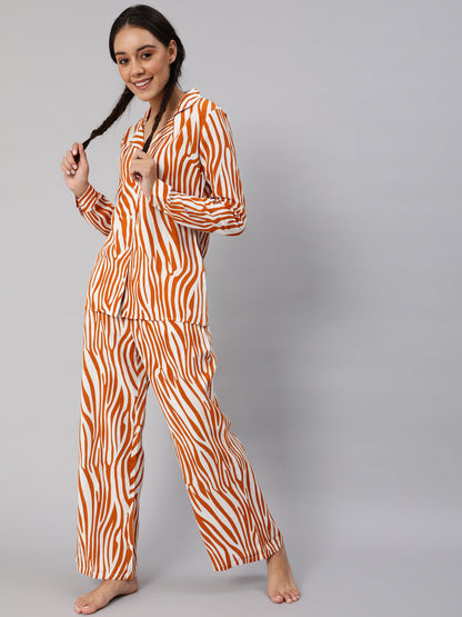 Women's Orange Animal Printed Co ord Set