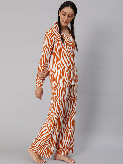 Women's Orange Animal Printed Co ord Set
