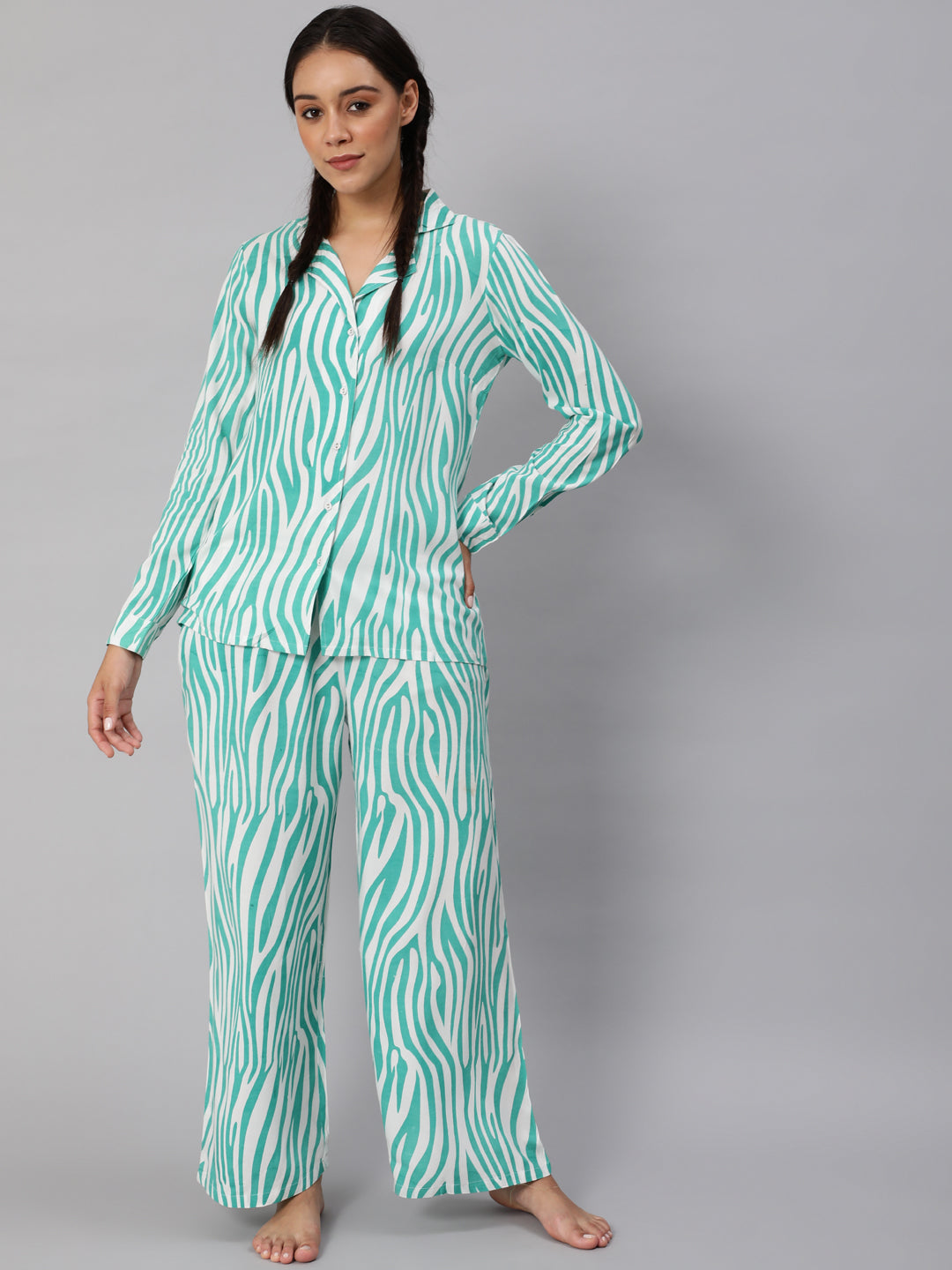 Women's Turquoise Blue Animal Printed Co Ord Set