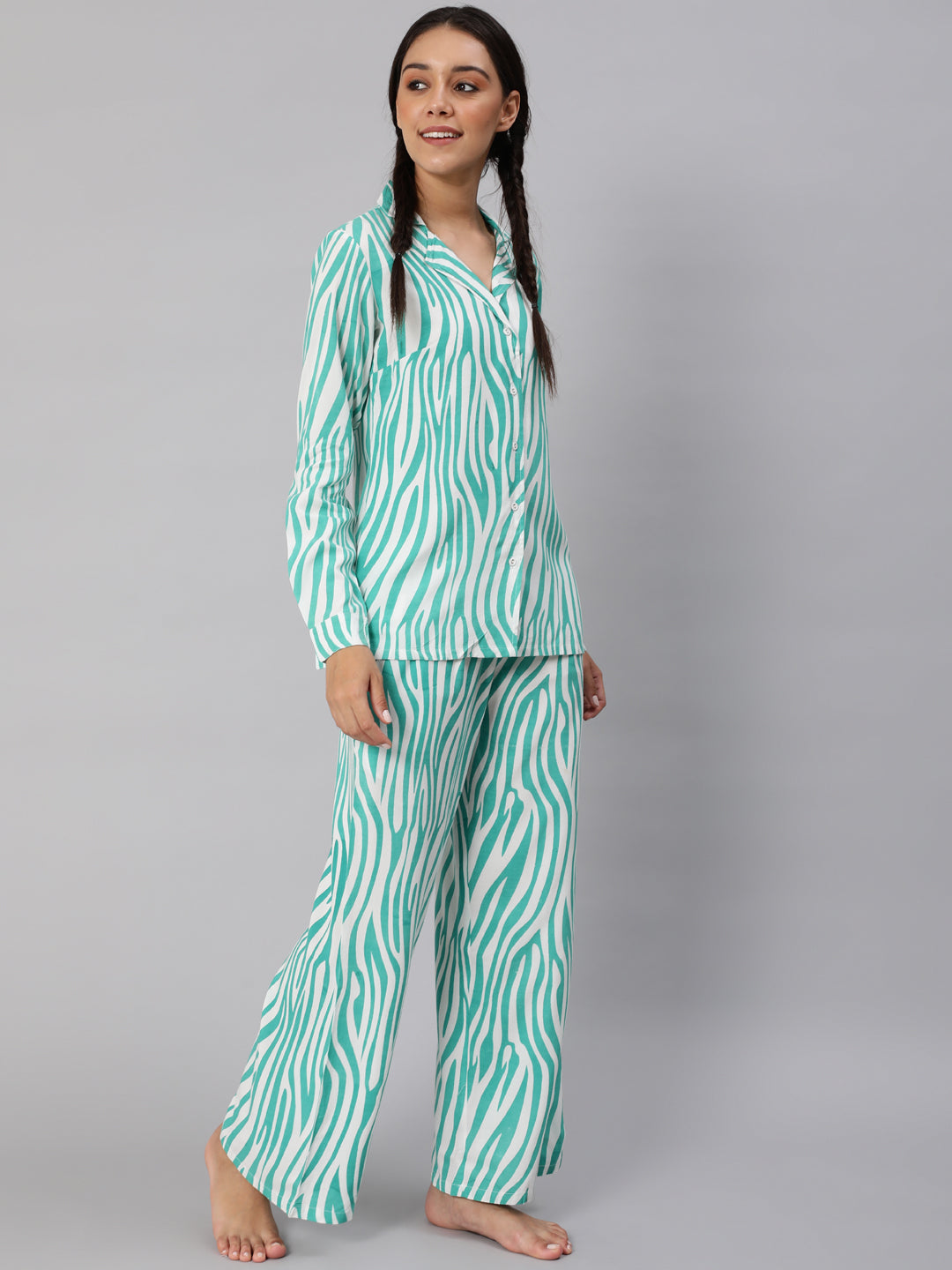 Women's Turquoise Blue Animal Printed Co Ord Set