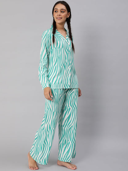 Women's Turquoise Blue Animal Printed Co Ord Set