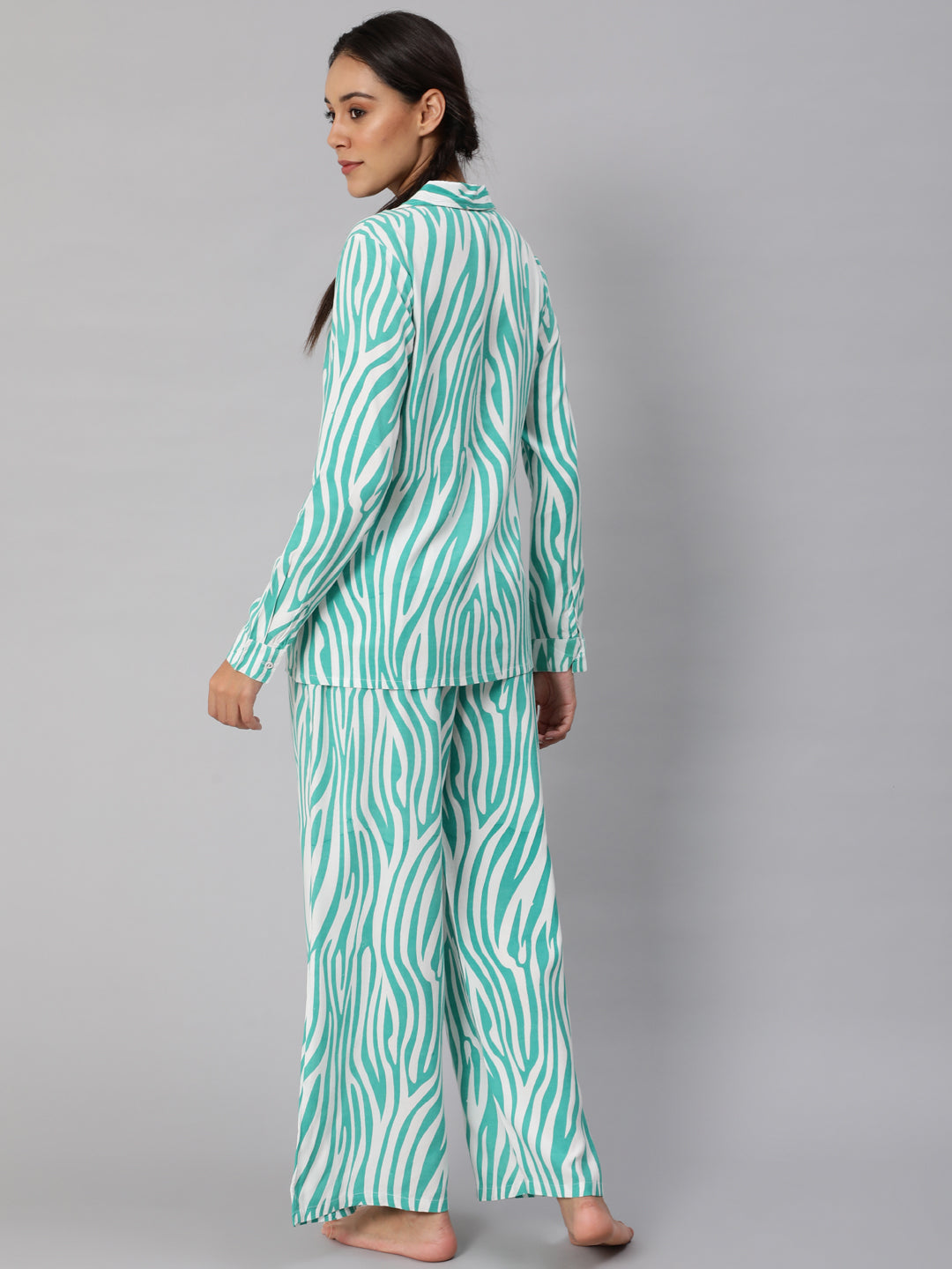 Women's Turquoise Blue Animal Printed Co Ord Set