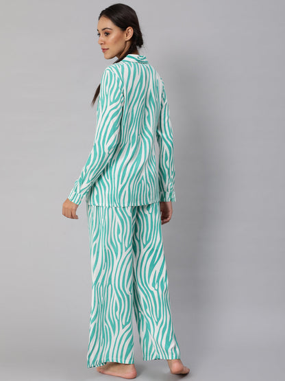 Women's Turquoise Blue Animal Printed Co Ord Set