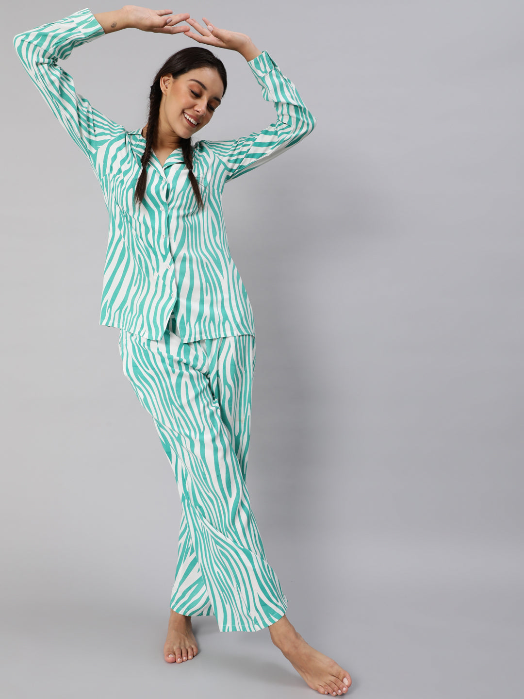 Women's Turquoise Blue Animal Printed Co Ord Set